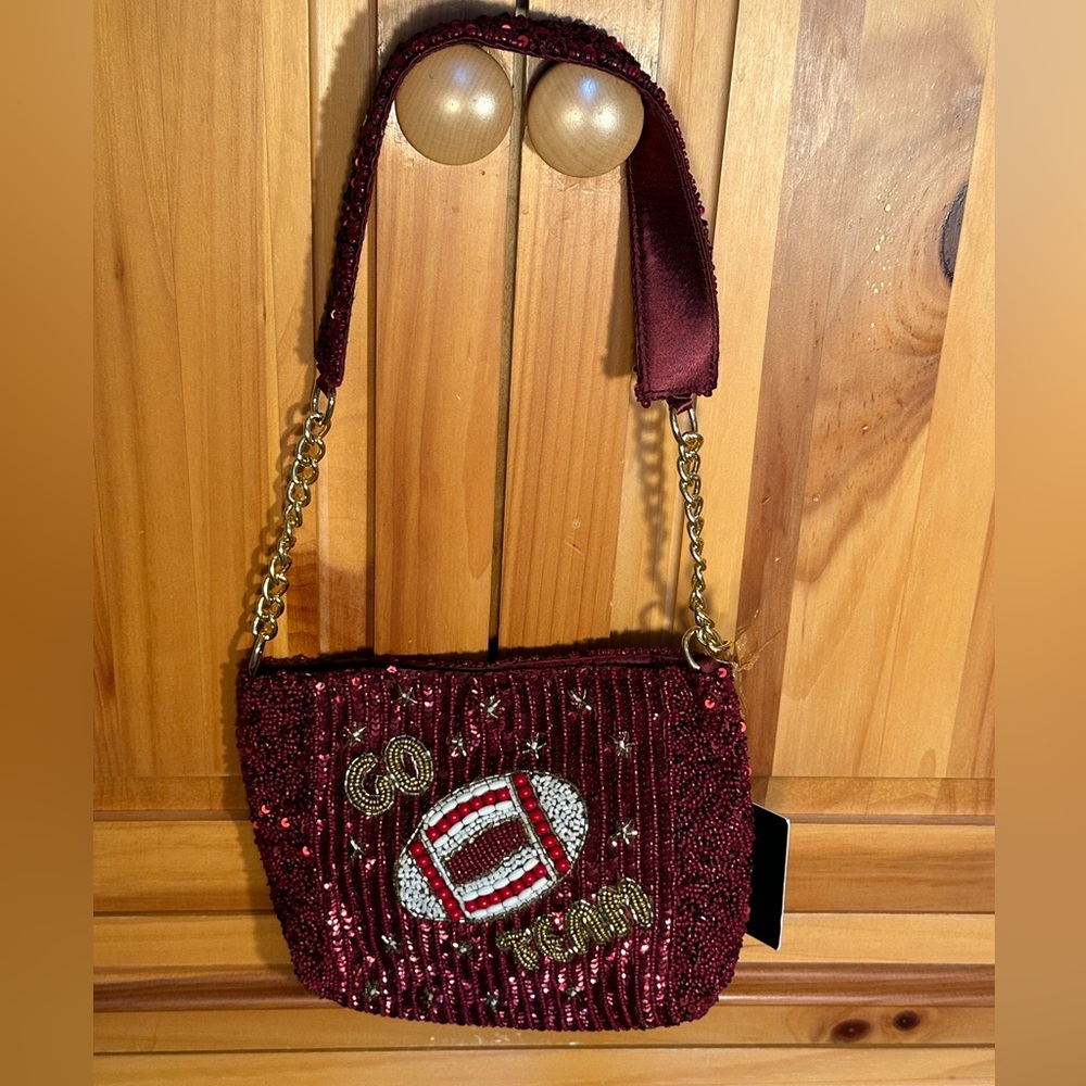 Red Maroon Viral Til Tok beaded football themed purse. Roll Tide Alabama